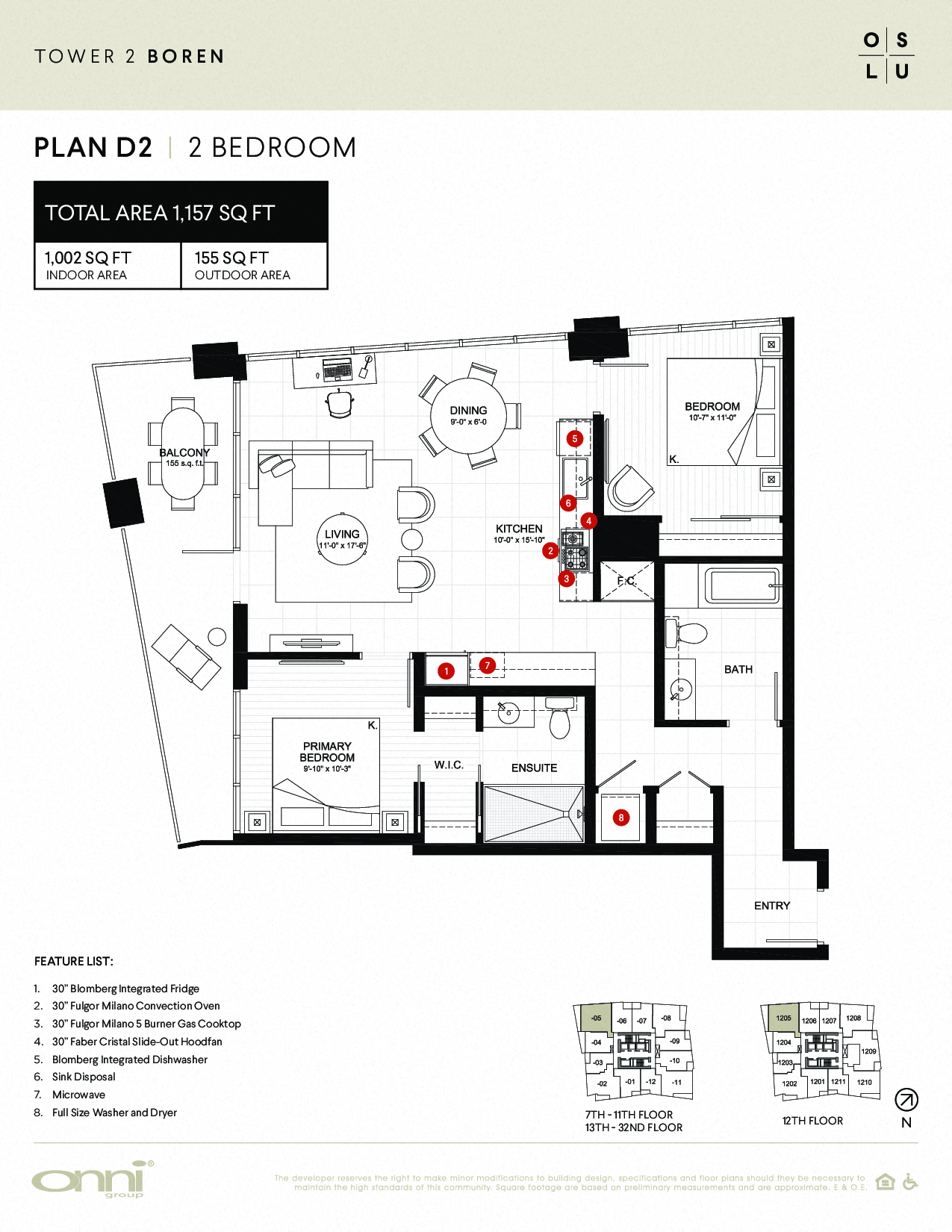 Floor plan for 2 beds, 2 baths, 1002 sqft